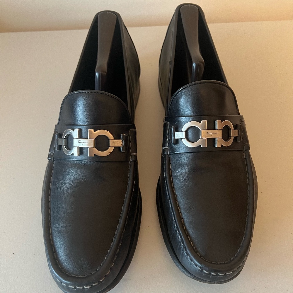 Salvatore Ferragamo Men's Horse Bit Black Leather Loafers 11D